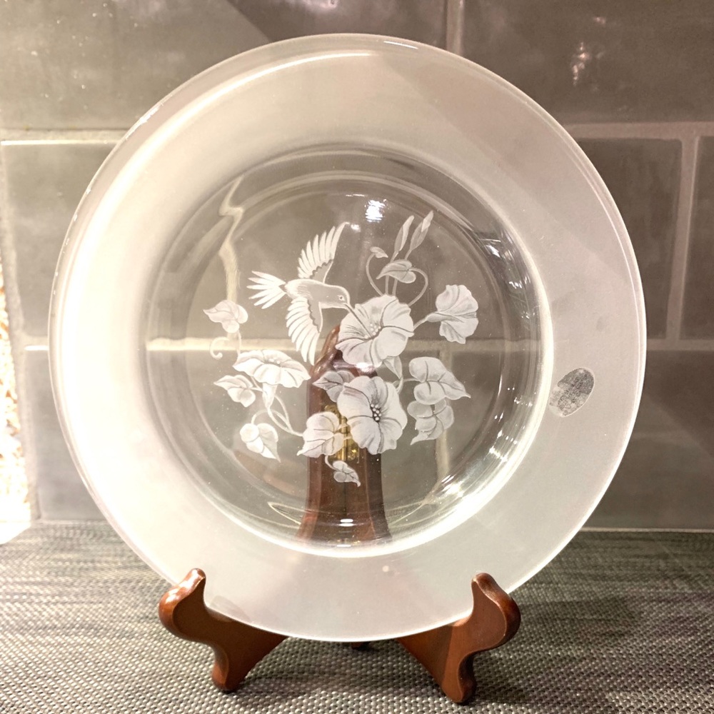 Avon Hummingbird Crystal 8” Dessert plates.